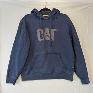 CAT Mens Pullover Hoodie Size Large Navy Embroidered Logo Workwear Cotton Blend